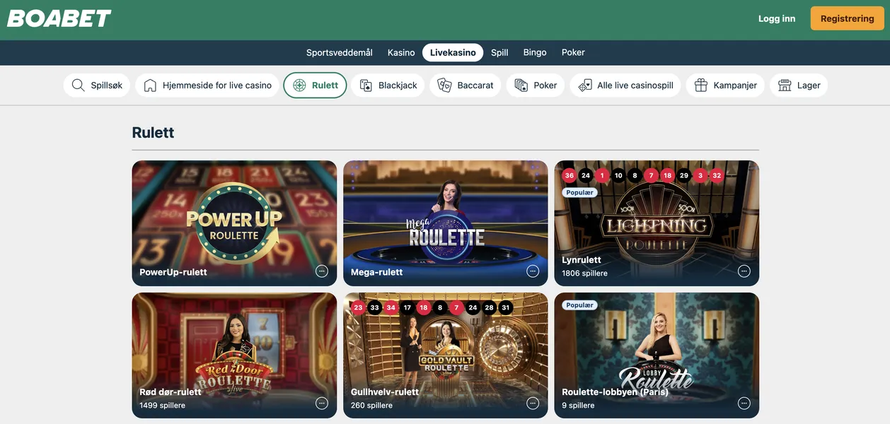 Klassiske bordspill og live casino